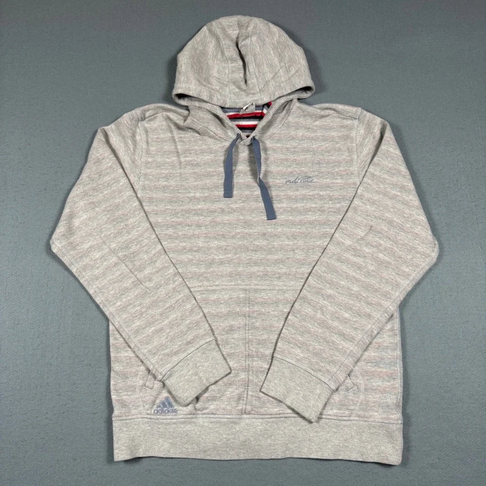 Adidas Adipure Hoodie Mens Large Gray Striped Pullover Sweatshirt Cotton Blend